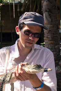 Yeshen with baby croc, photo by Natasha, Aug. 2013